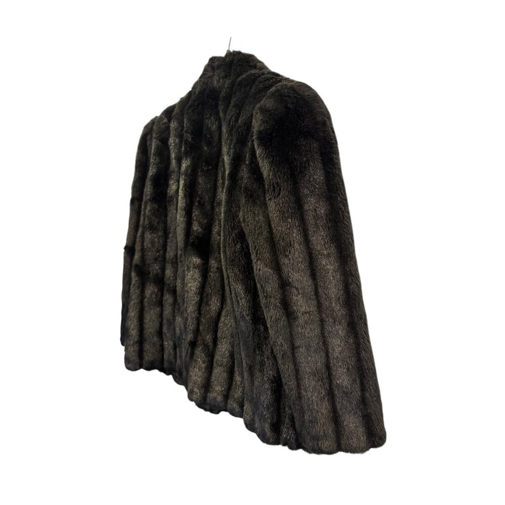 Vintage Ron Do Faux Fur Jacket Black L Large Open Front - Picture 7 of 8
